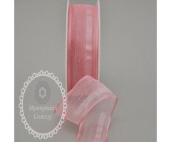 Κορδέλα οργαντίνα ριγέ 25mm ροζ