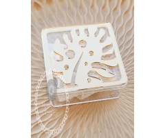 Μπομπονιέρα γάμου φύλλο μονστέρα πλέξι γκλάς (Plexiglass) με καπάκι ιδιαίτερο χρυσός καθρέπτης