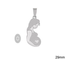 Ατσάλινο κολιέ με δερμάτινο κορδόνι μητέρα εγκυμονούσα - χρώματος ασημί