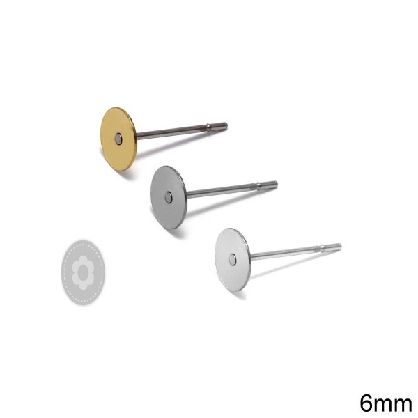 Καρφωτό σκουλαρίκι Βάση Μπρούτζινη 6mm με Καρφί Ατσάλινο με βάση επίχρυσο