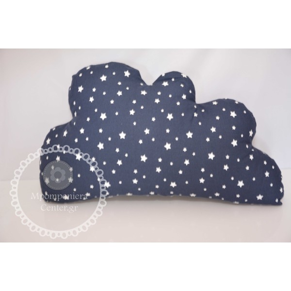 Υφασμάτινο μαξιλάρι με σχέδιο συννεφάκι - Blue navy με λευκά αστεράκια